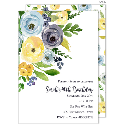 Yellow and Blue Corner Flowers Invitations